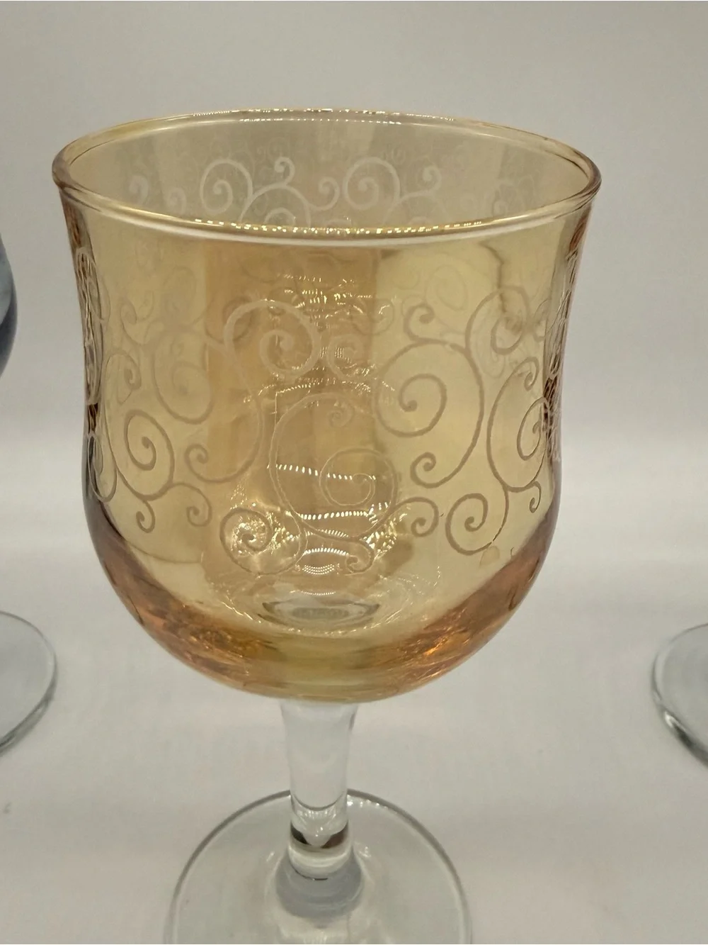 Cristalleria Fumo Handmade Italy Wine Glasses Set of 3 Etched Colored Goblets